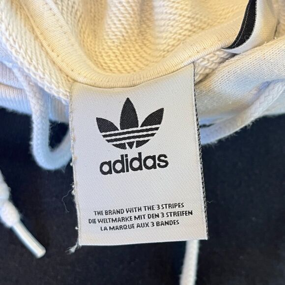 Adidas Black White Big Logo Hoodie Sweatshirt Trefoil Large Cotton - Picture 4 of 11